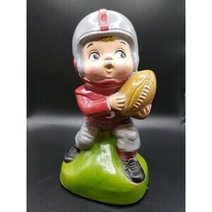 Vtg Kitschy Sports Football Player Plastic Coin Bank Made in Hong Kong